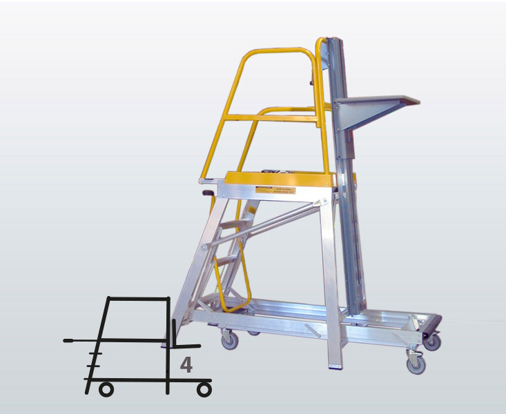 [009047] Plataforma móvil Navigator LT con 4 escalones y elevador manual (Alt. plataforma 1145h mm) - Dim.: 755x1815x2135h mm - Aluminio 