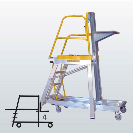 [009047] Plataforma móvil Navigator LT con 4 escalones y elevador manual (Alt. plataforma 1145h mm) - Dim.: 755x1815x2135h mm - Aluminio 