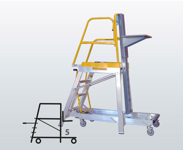 [009048] Plataforma móvil Navigator LT con 5 escalones y elevador manual (Alt. plataforma 1435h mm) - Dim.: 795x1945x2425h mm - Aluminio
