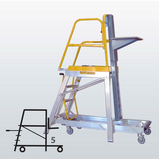 [009048] Plataforma móvil Navigator LT con 5 escalones y elevador manual (Alt. plataforma 1435h mm) - Dim.: 795x1945x2425h mm - Aluminio