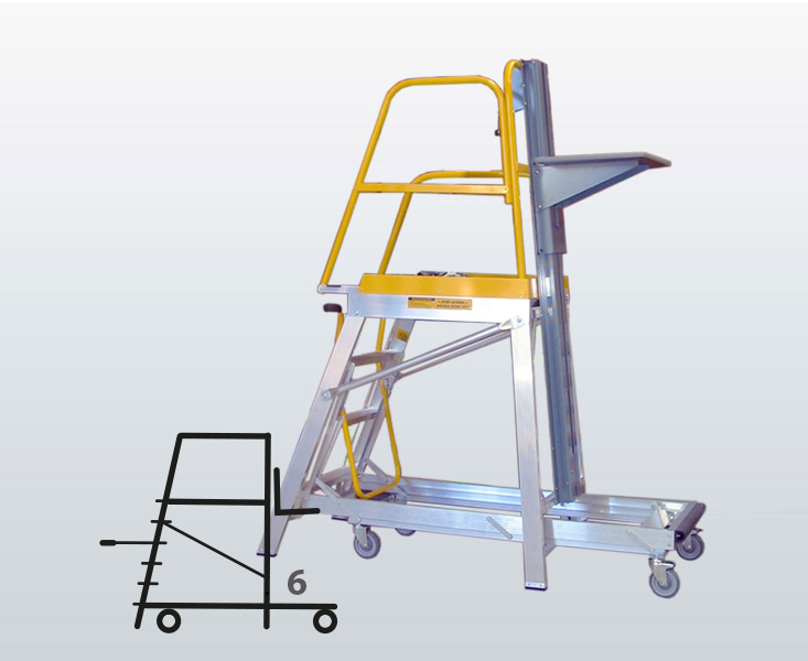 [009049] Plataforma móvil Navigator LT con 6 escalones y elevador manual (Alt. plataforma 1720h mm) - Dim.: 835x2075x2710h mm - Aluminio