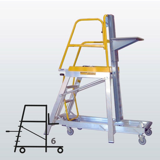 [009049] Plataforma móvil Navigator LT con 6 escalones y elevador manual (Alt. plataforma 1720h mm) - Dim.: 835x2075x2710h mm - Aluminio