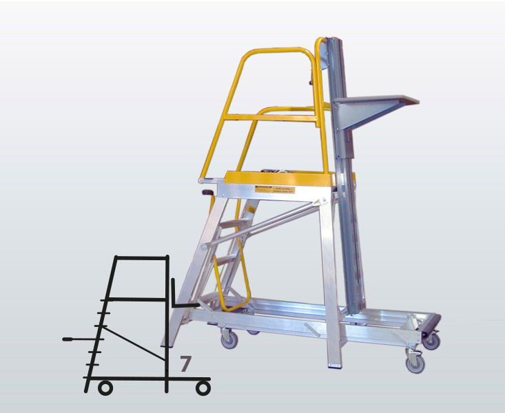 [009050] Plataforma móvil Navigator LT con 7 escalones y elevador manual (Alt. plataforma 2005h mm) - Dim.: 875x2205x2995h mm - Aluminio