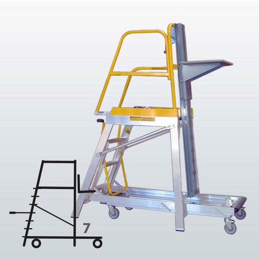 [009050] Plataforma móvil Navigator LT con 7 escalones y elevador manual (Alt. plataforma 2005h mm) - Dim.: 875x2205x2995h mm - Aluminio