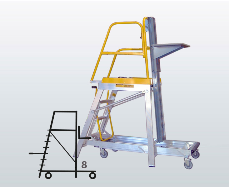[009051] Plataforma móvil Navigator LT con 8 escalones y elevador manual (Alt. plataforma 2295h mm) - Dim.: 915x2335x3285h mm - Aluminio