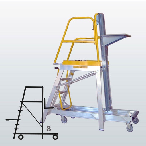 [009051] Plataforma móvil Navigator LT con 8 escalones y elevador manual (Alt. plataforma 2295h mm) - Dim.: 915x2335x3285h mm - Aluminio