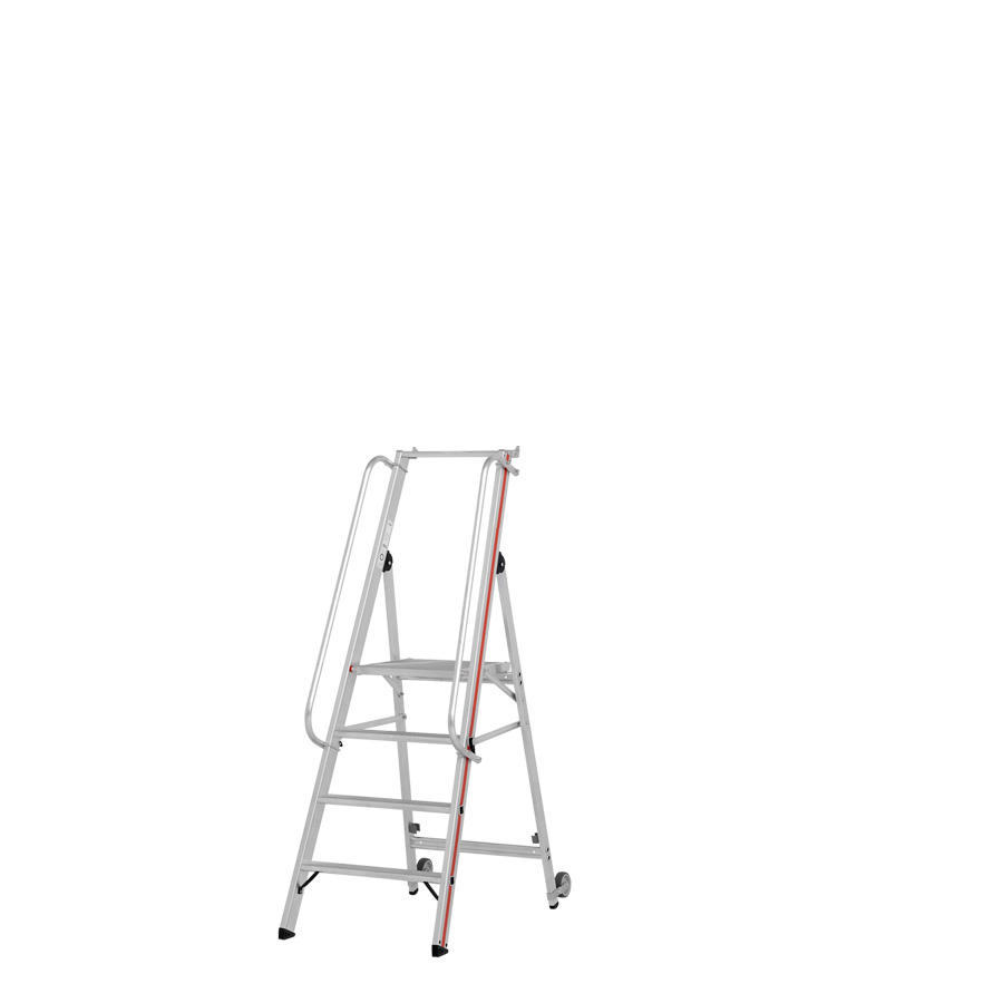 [010432] Escalera de mano plegable con plataforma y ruedas - 4 escalones - Dim.: 1950x650x1750h mm - Aluminio