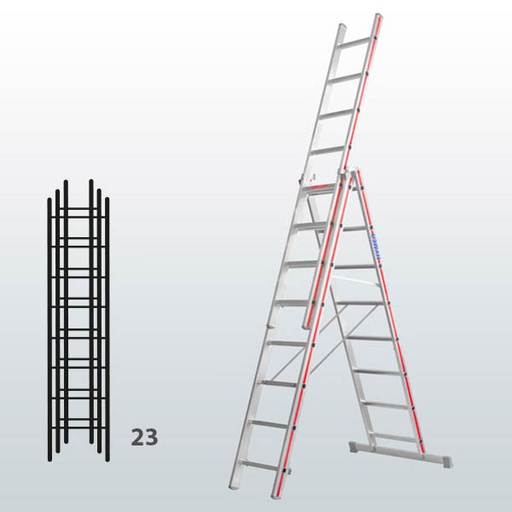 [012916] Escalera manual transformable de 3 tramos para uso industrial con 23 peldaños - Dim.: 950 x 83 x 6550h mm - Aluminio