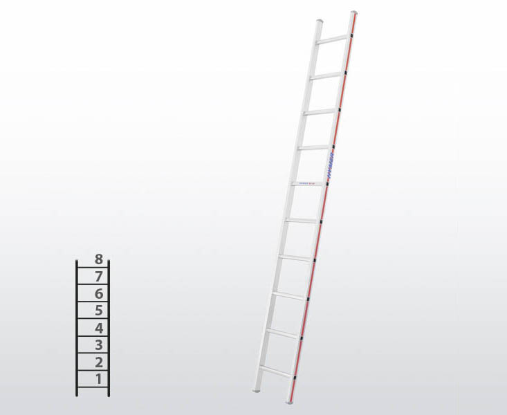 [012931] Escalera apoyable manual de un tramo para uso industrial con 8 peldaños - Dim.: 355 x 2340h mm - Aluminio