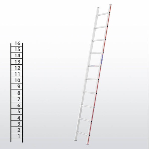 [012935] Escalera apoyable manual de un tramo para uso industrial con 16 peldaños - Dim.: 355 x 4580h mm - Aluminio