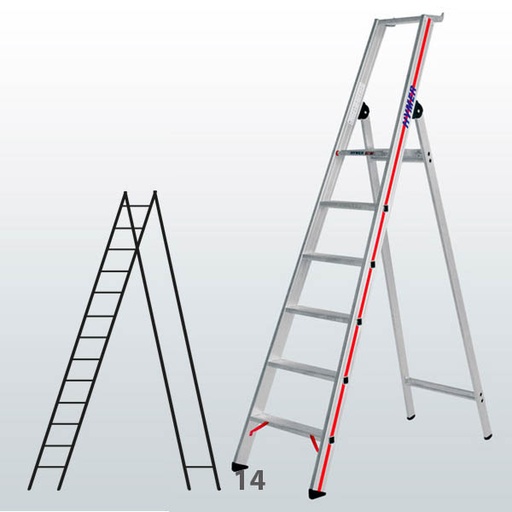 [014175] Escalera manual de tijera con acceso por 1 lado para uso experto con 14 escalones - Dim.: 740 x 4200h mm - Aluminio