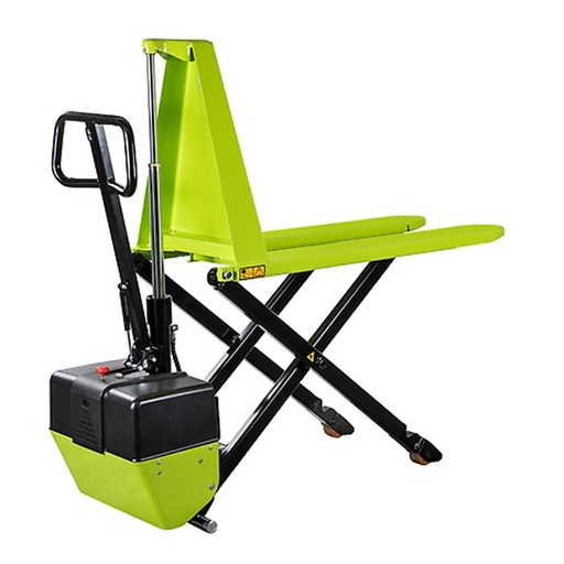 [014365] Transpaleta de pantógrafo de movimiento manual y elevación eléctrica - Dim. palas: 1150x540 mm - Verde Pantone 382C