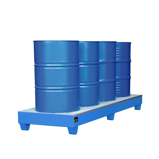 [014622] Cubeto de retención con rejilla para 4 bidones de 200 lts - Dim.: 2400x800x250h mm - Acero pintado