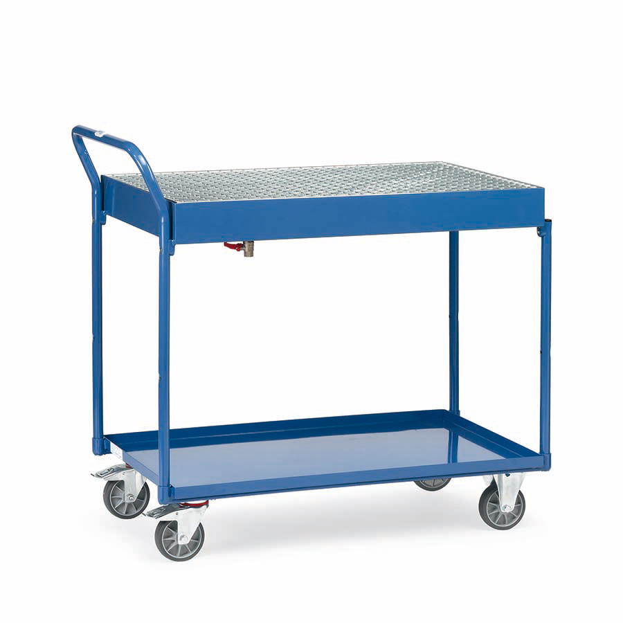 [014844] Carro de taller con plataforma de cubeto de retención y rejilla - Dim. plataforma 1.000 x 600 mm - Azul ral 5007