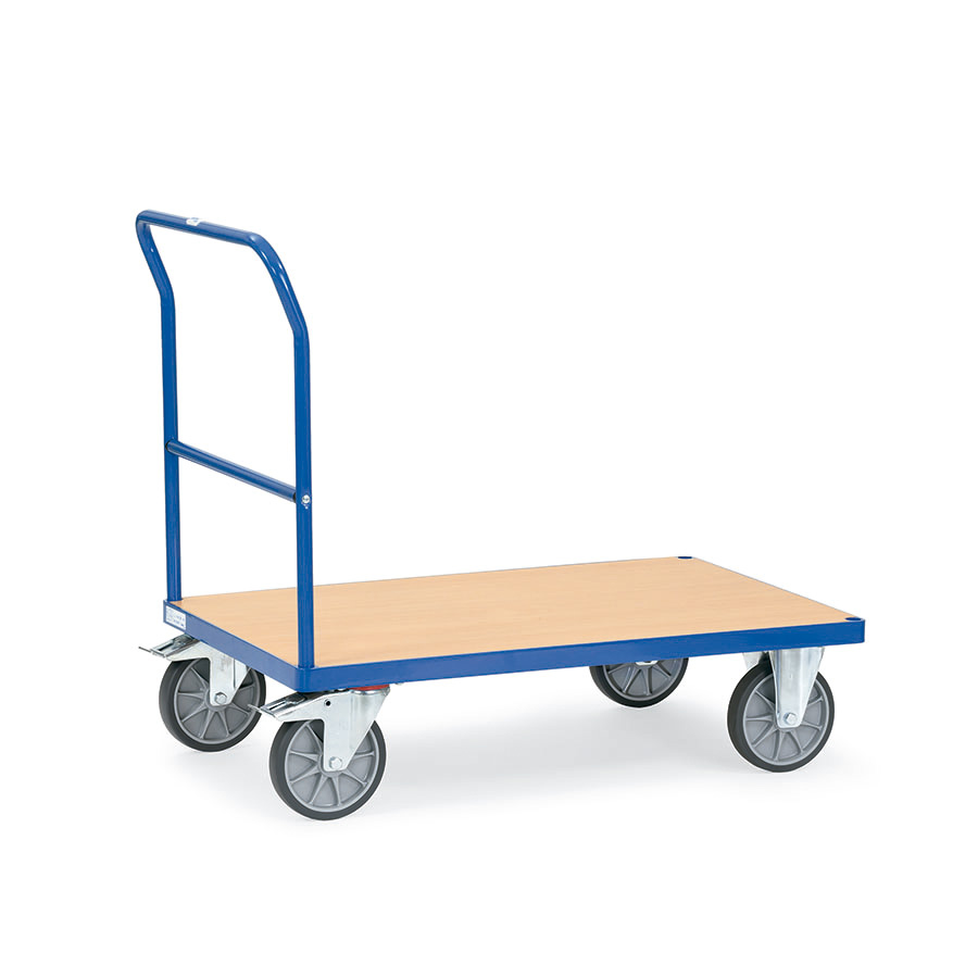 [014854] Carro de transporte con plataforma de madera con 1 tirador frontal - Dim. plataforma 1.200 x 800 mm - Azul Ral 5007