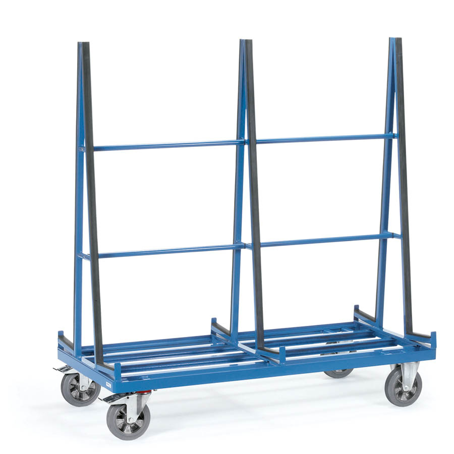 [014856] Carro metálico manual el transporte a 2 caras de tableros, tablas y paneles - Dim. plataforma 1200x800 mm - Azul ral 5007