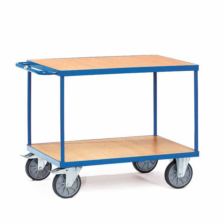 [014915] Carro de transporte para taller con 2 estantes fijos de madera - Dim. plataforma 1.000 x 700 mm - Azul ral 5007