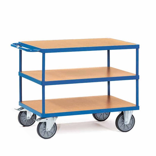 [014917] Carro de transporte para taller con 3 estantes fijos de madera - Dim. plataforma 1.200 x 800 mm - Azul ral 5007