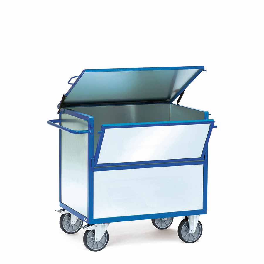 [014974] Carro protegido con paredes de acero galvanizado y 2 puertas batientes - Dim. plataforma 1.000x700 mm - Azul ral 5007