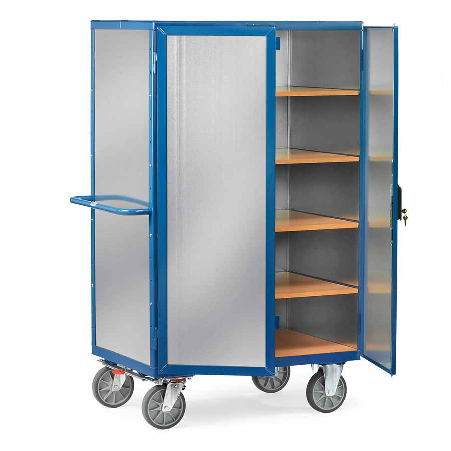 [015018] Carro protegido con paredes de acero galvanizado y 2 puertas batientes - Dim. plataforma 1.200x780 mm - Azul ral 5007