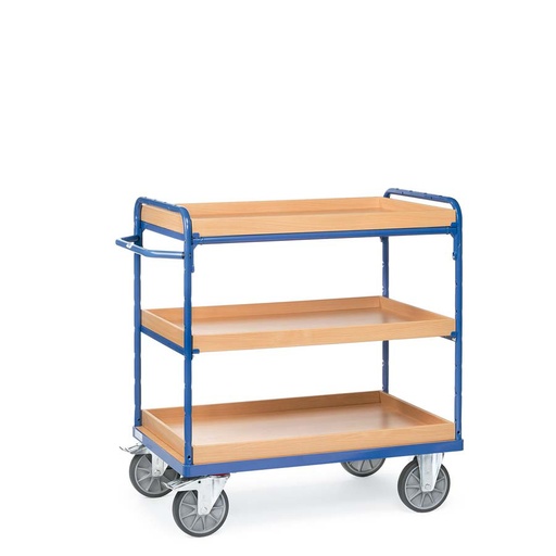 [015019] Carro de taller con estante de madera con reborde tipo bandeja - Dim. plataforma 1.200 x 800 mm - Azul ral 5007