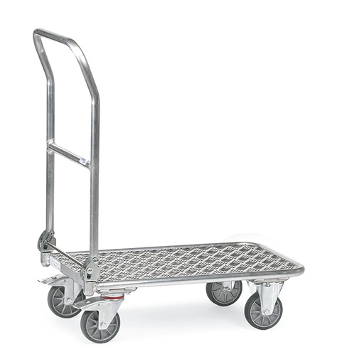 [015489] Carro con tirador plegable y plataforma de aluminio - Dim. plataforma 900 x 600 mm - Aluminio