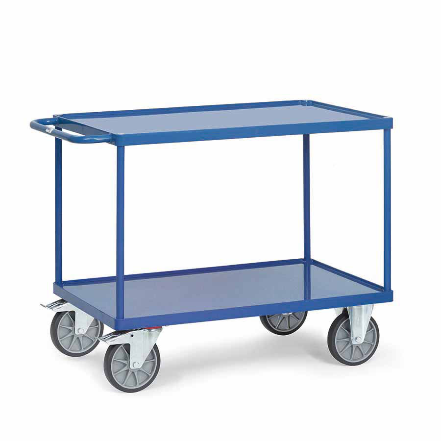 [015492] Carro de transporte para taller con 2 estantes fijos de acero con rebordes - Dim. plataforma 1.200x800 mm - Azul ral 5007