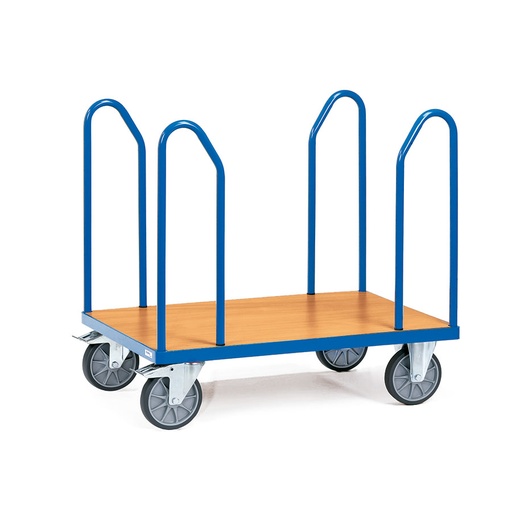 [015676] Carro de plataforma de madera con 4 tiradores - Dim. plataforma 1.000 x 700 mm - Azul Ral 5007
