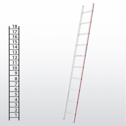 [015820] Escalera apoyable manual de un tramo para uso industrial con 18 peldaños - Dim.: 355 x 5140h mm - Aluminio