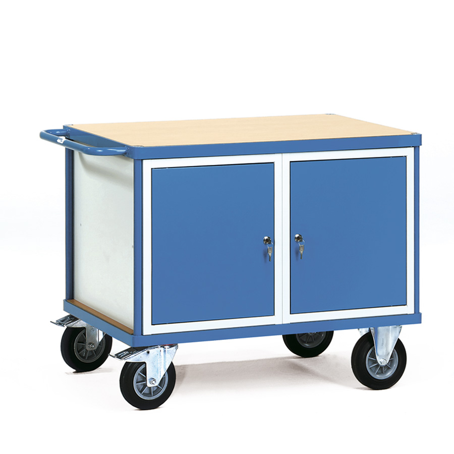 [015895] Carro de taller para herramientas con armarios - Dim. plataforma 1.000 x 700 mm - Gris ral 7035 y Azul ral 5007