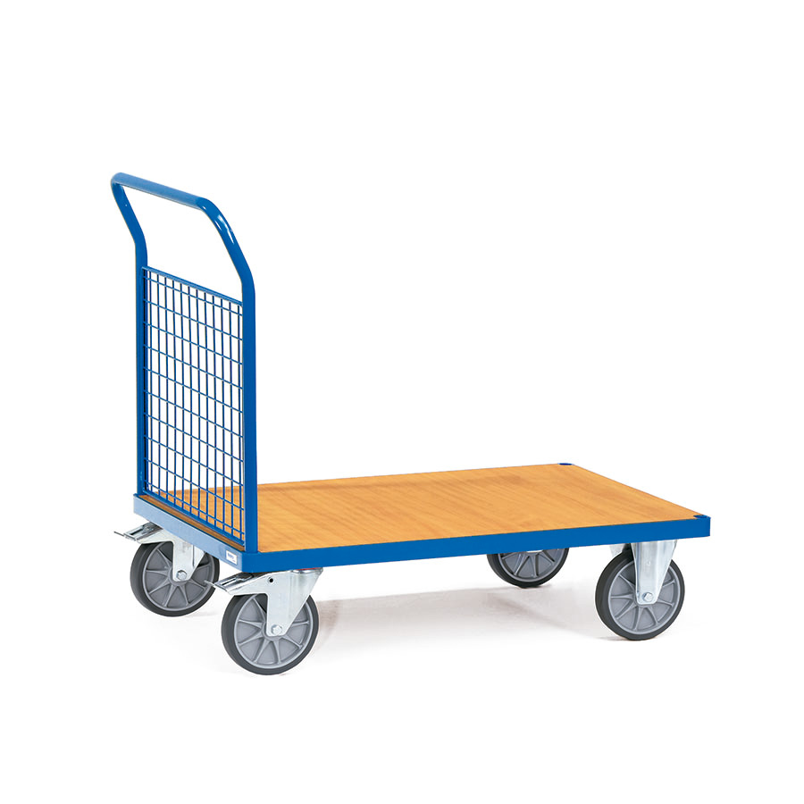 [015955] Carro de plataforma de madera con 1 tirador de malla - Dim. plataforma 1.000 x 600 mm - Azul Ral 5007