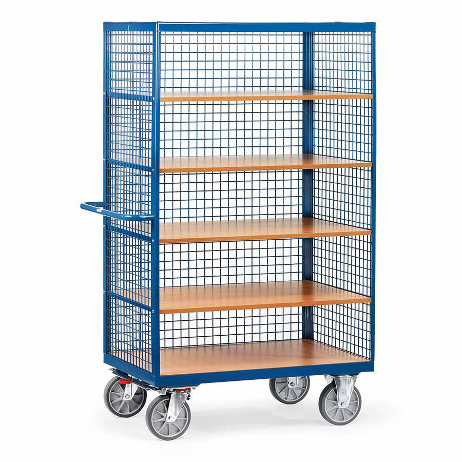 [016621] Carro protegido con paredes de malla - Dim. plataforma 1.000 x 680 mm - Azul ral 5007