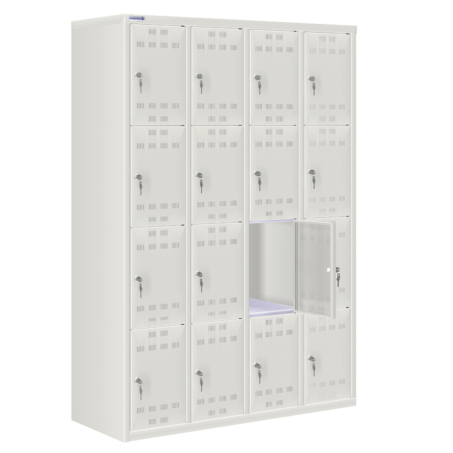[020552] Taquilla metálica para vestuario con 16 puertas y cerradura cilindro - Dim.: 1195x500x1750h mm - Gris ral 7035