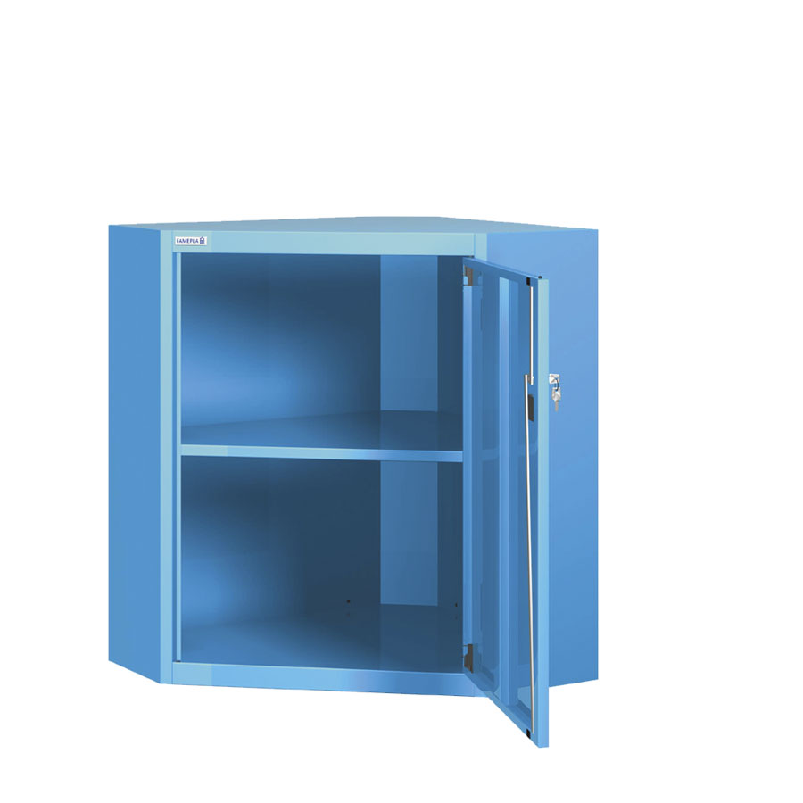 [020652] Armario mostrador esquinero (36 Eh) con 1 estante - Dim.: 1202x725x1000h mm - Azul ral 5012