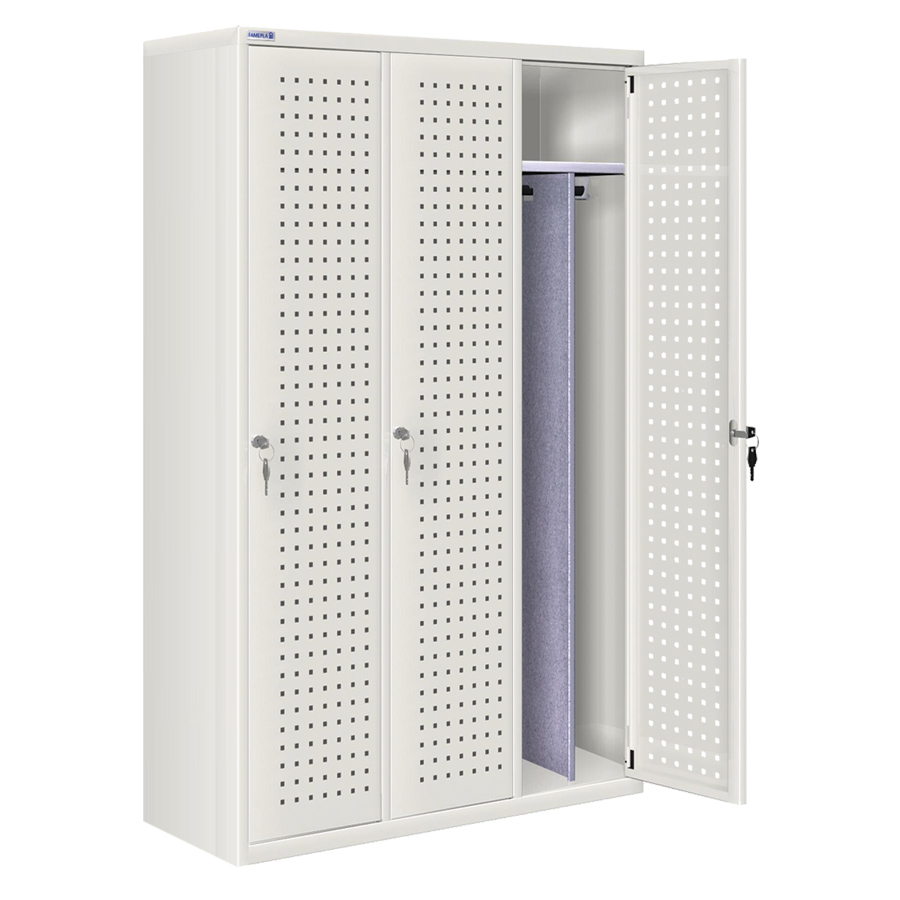 [020703] Ropero metálico con 3 puertas perforadas, divisor interior y cerradura de llave - Dim.: 1195x500x1750h mm - Gris ral 7035