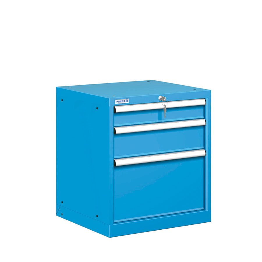 [021048] Cajonera metálica con 3 cajones - Dim.: 564x572x650h mm - Azul ral 5012