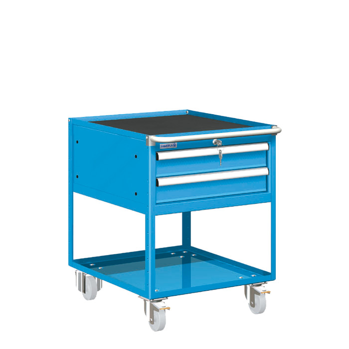 [021342] Carro cajonera móvil porta herramientas con 2 cajones - Dim.: 580x820x760h mm - Ruedas Ø100 mm nylon - Azul ral 5012