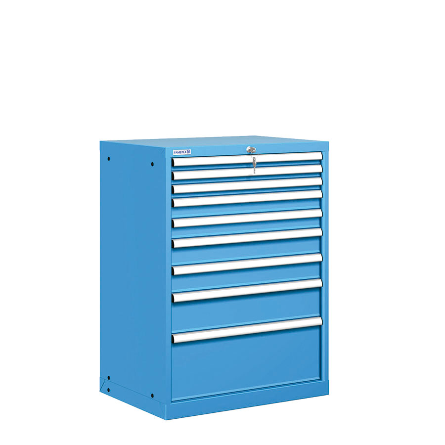 [021384] Cajonera metálica con 9 cajones - Dim.: 717x572x1000h mm - Azul ral 5012
