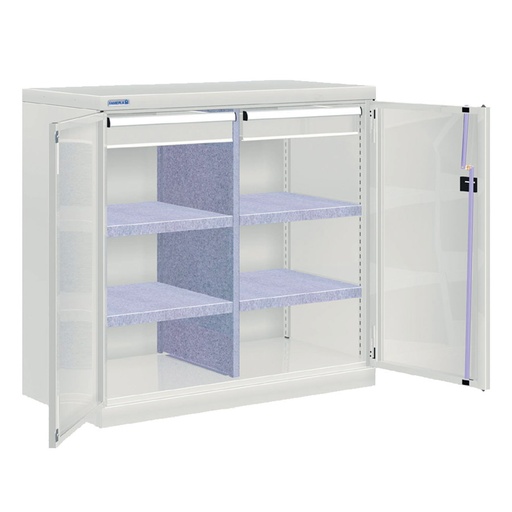 [022527] Armario metálico de puertas batientes con divisor, 4 estantes y 2 cajones telescópicos - Dim.: 1026x555x1000h mm - Gris ral 7035