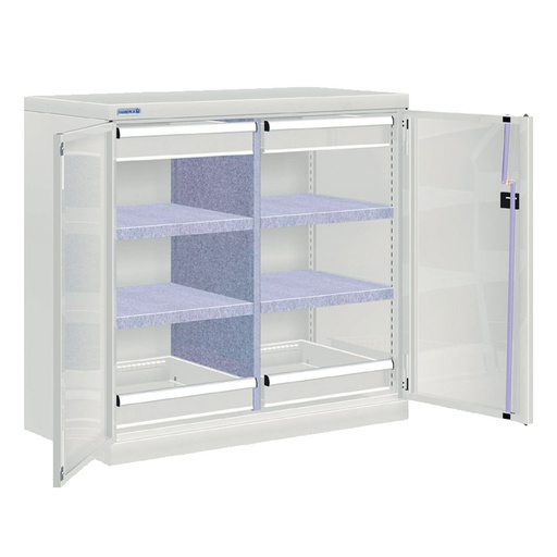 [022529] Armario metálico de puertas batientes con divisor, 4 estantes y 4 cajones de ext. simple - Dim.: 1026x555x1000h mm - Gris ral 7035