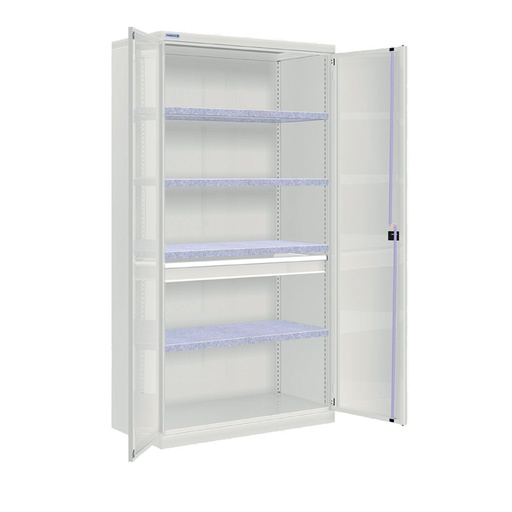 [022612] Armario metálico industrial con puertas, 4 estantes y 1 cajón telescópico - Dim.: 1026x555x2000h mm - Gris ral 7035