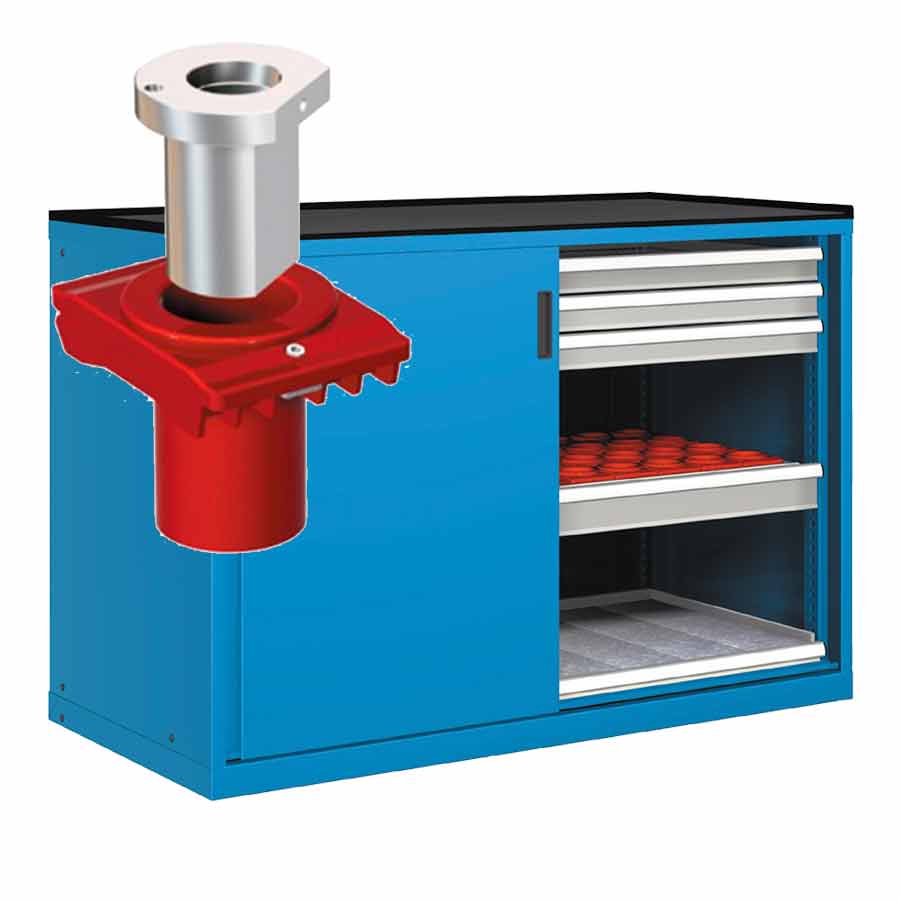 [022807] Cajonera de puertas correderas con 48 portaherramientas VDI 40. - Dim.: 1431x780x1020h mm - Azul ral 5012