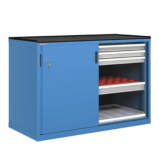 [022807] Cajonera de puertas correderas con 48 portaherramientas VDI 40. - Dim.: 1431x780x1020h mm - Azul ral 5012