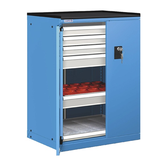 [022865] Cajonera de puertas batientes con 24 portaherramientas ISO-SK 40. RAL - Dim.: 717x595x1020h mm - Azul ral 5012