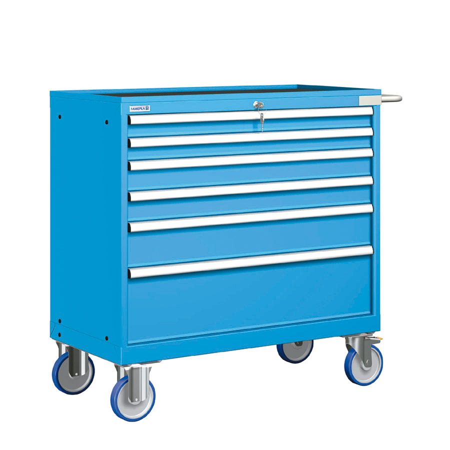 [023298] Cajonera móvil con 6 cajones - Dim.: 1108x580x1064h mm - Ruedas Ø150 mm goma - Azul ral 5012