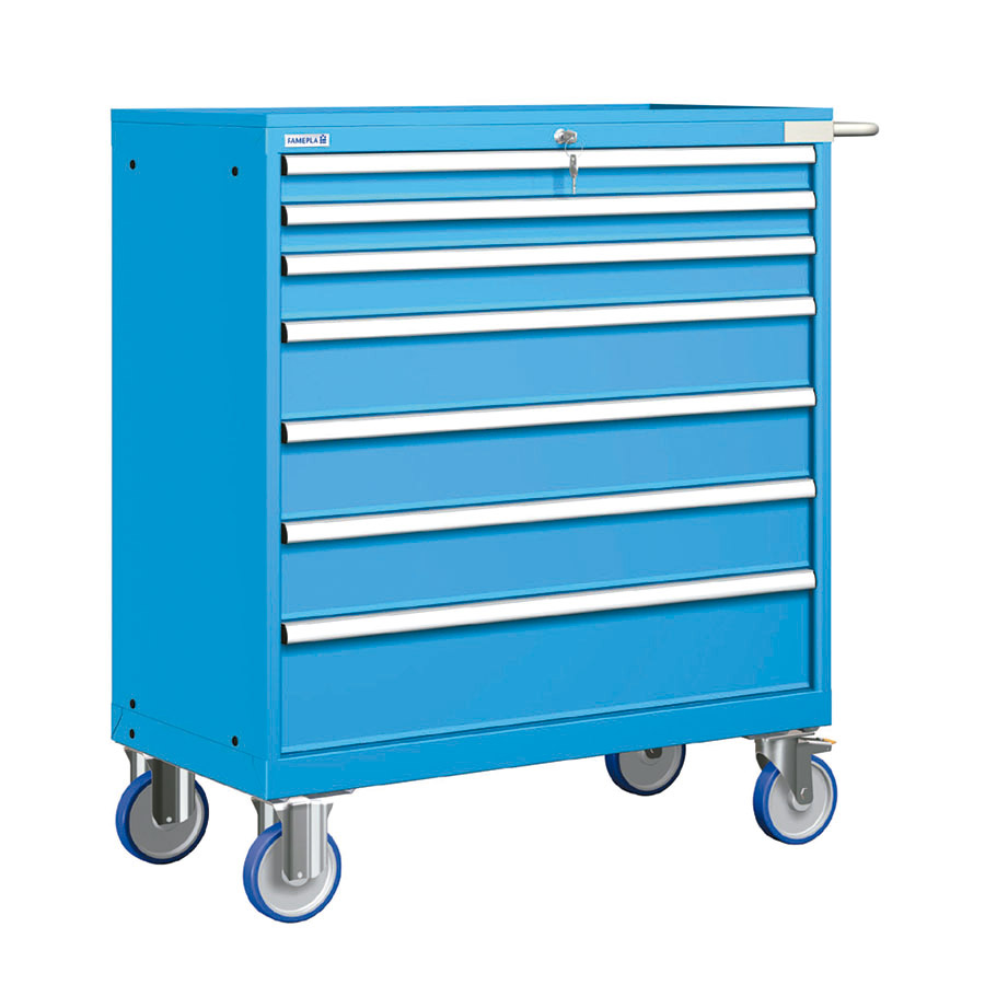 [023308] Cajonera móvil con 7 cajones - Dim.: 1108x580x1214h mm - Ruedas Ø150 mm goma - Azul ral 5012
