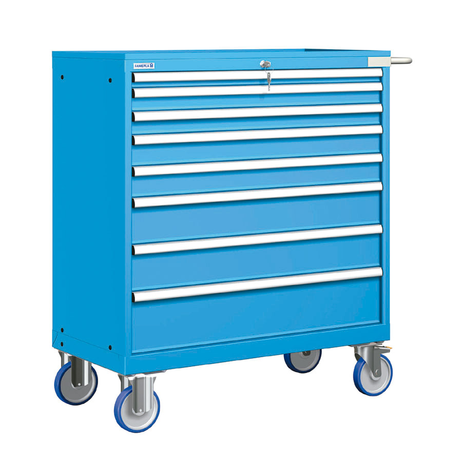 [023312] Cajonera móvil con 8 cajones - Dim.: 1108x580x1214h mm - Ruedas Ø150 mm goma - Azul ral 5012