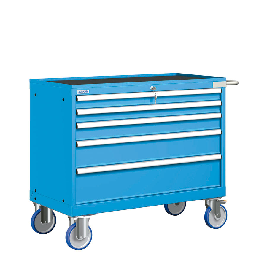 [023320] Cajonera móvil con 5 cajones - Dim.: 1108x580x914h mm - Ruedas Ø150 mm goma - Azul ral 5012