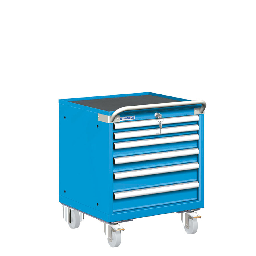 [023398] Carro cajonera móvil porta herramientas con 6 cajones - Dim.: 557x627x705h mm - Ruedas Ø100 mm nylon - Azul ral 5012