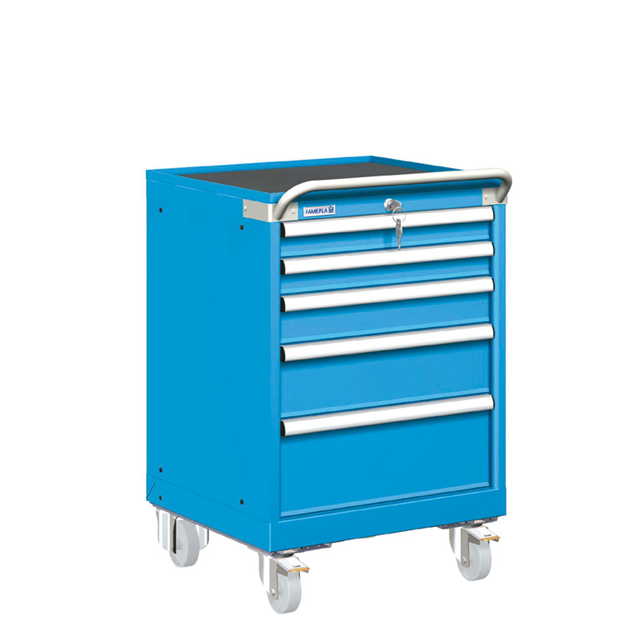[023412] Carro cajonera móvil porta herramientas con 5 cajones - Dim.: 557x627x872h mm - Ruedas Ø100 mm nylon - Azul ral 5012